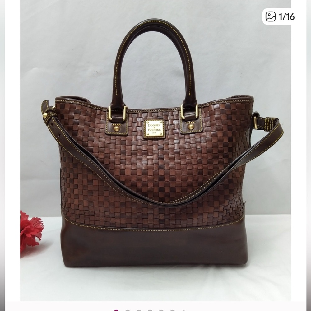 Dooney & Bourke Chocolate Tessuta Excellent  Condition Woven Leather Tote